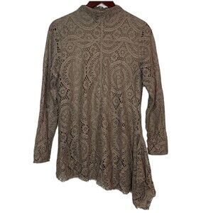 Soft Surroundings Large Tunic Top Lace Turtleneck Mockneck Tan Brown Fall Autumn